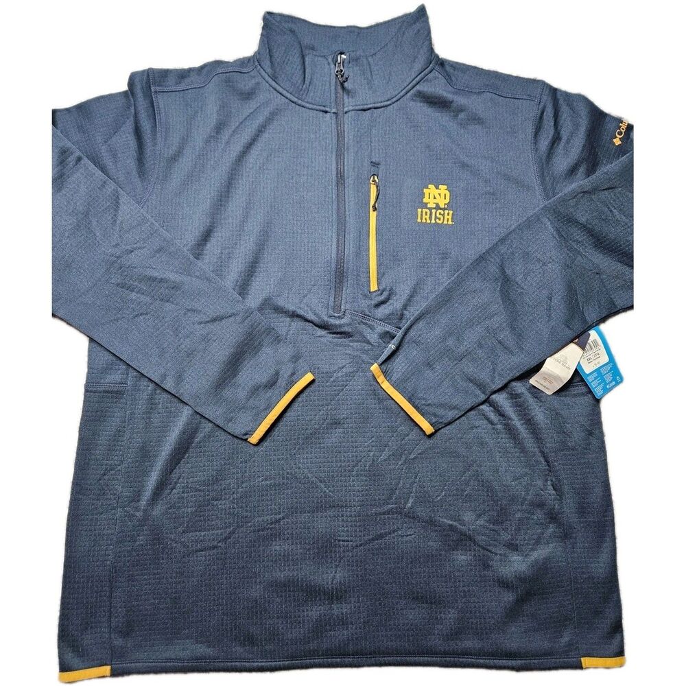 Columbia Notre Dame Fighting Irish Omni-Wick 1/4 Zip Pullover Blue Size XXL NWT